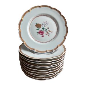 Haviland - Series Of 12 Flat Plates In Limoges Porcelain Model Au Charme Du Logis
